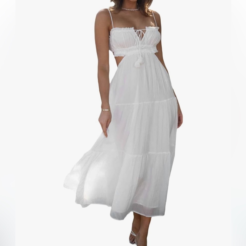 Backless white flowy maxi dress